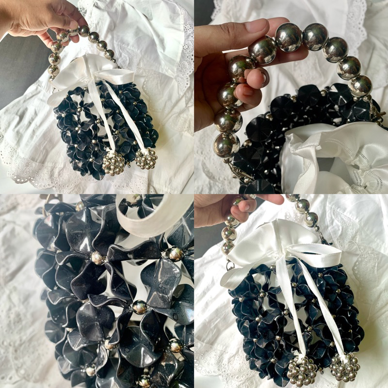 BIG PROMO Beaded Bag Bucket Warna Silver Berbagai Ukuran