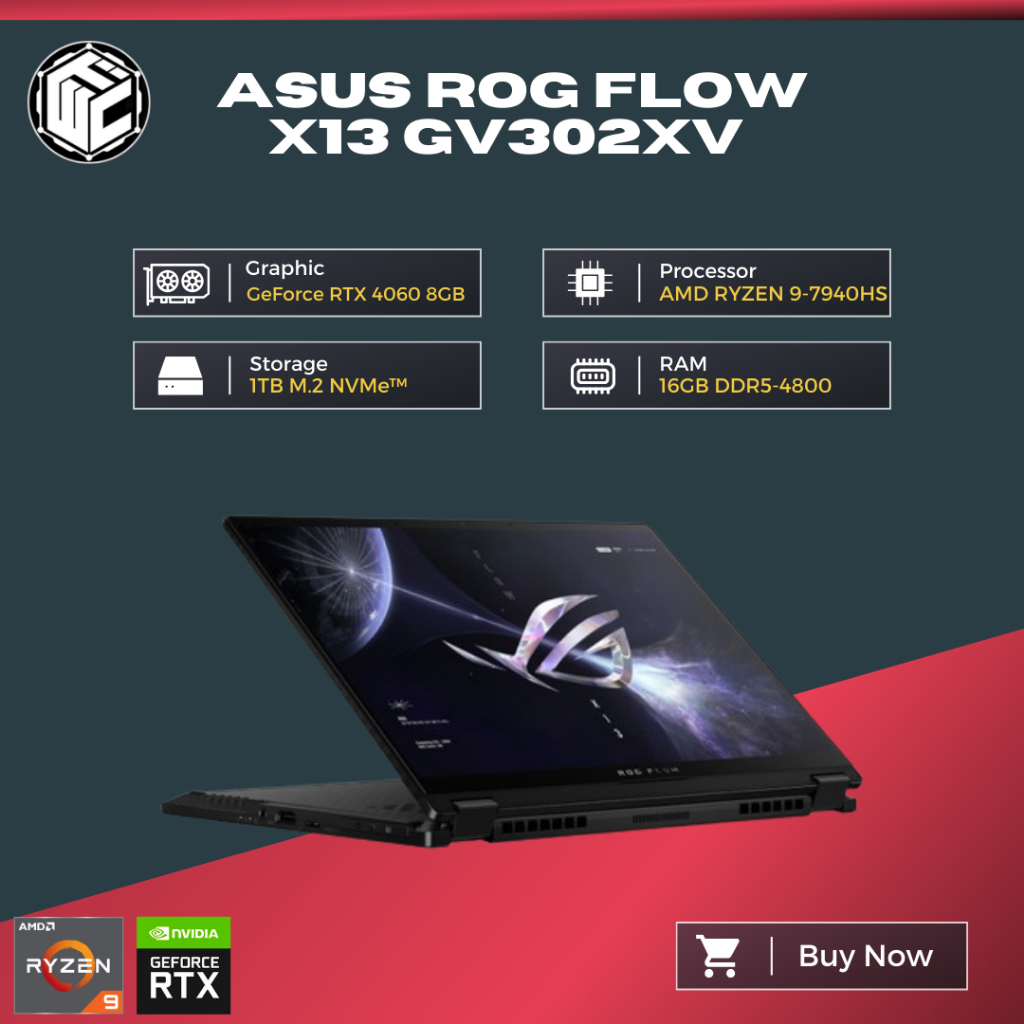 Laptop Gaming Asus Rog Flow X13 GV302XV RYZEN 9-7940HS 16GB/ 1TB/ RTX4060 8GB/ 13.4" W11