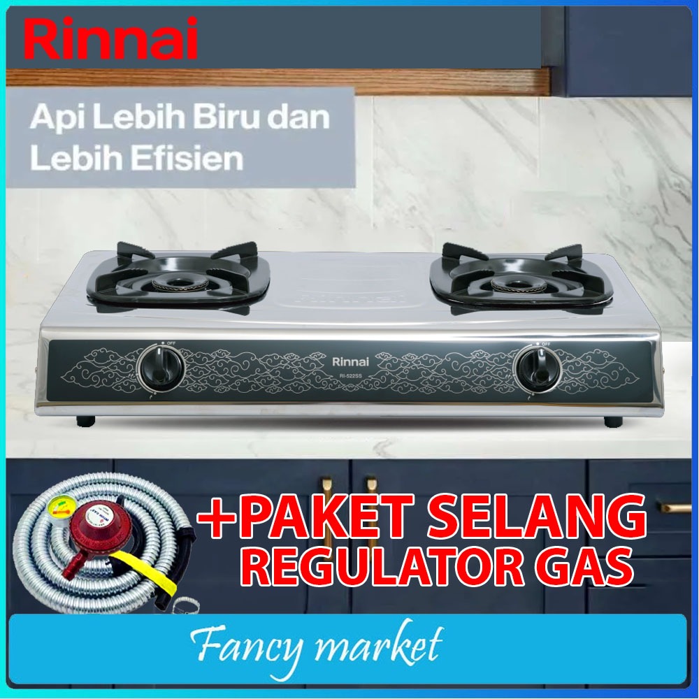 KOMPOR GAS RINNAI 2 TUNGKU RI 522SS 2 Tungku Stenlies Motif Batik TERBARU