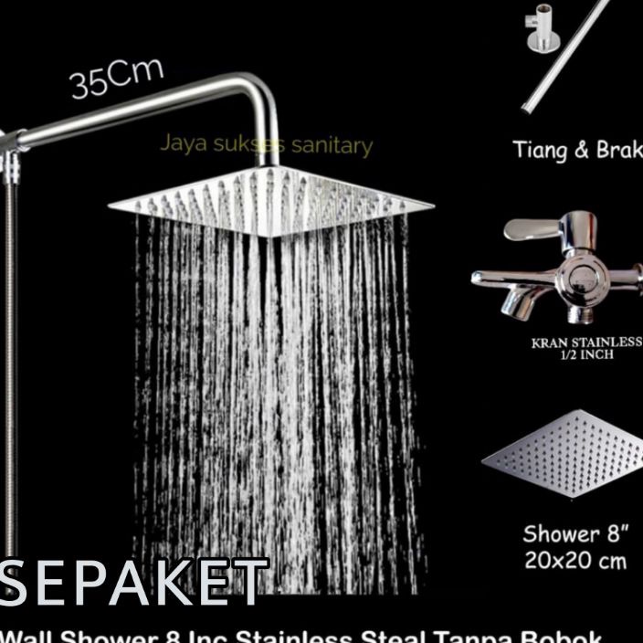 Terlaku. Shower Kamar Mandi Rainfall 8 inch Stainless Satu Set / Shower mandi Tanpa Bobok Gratis Kra