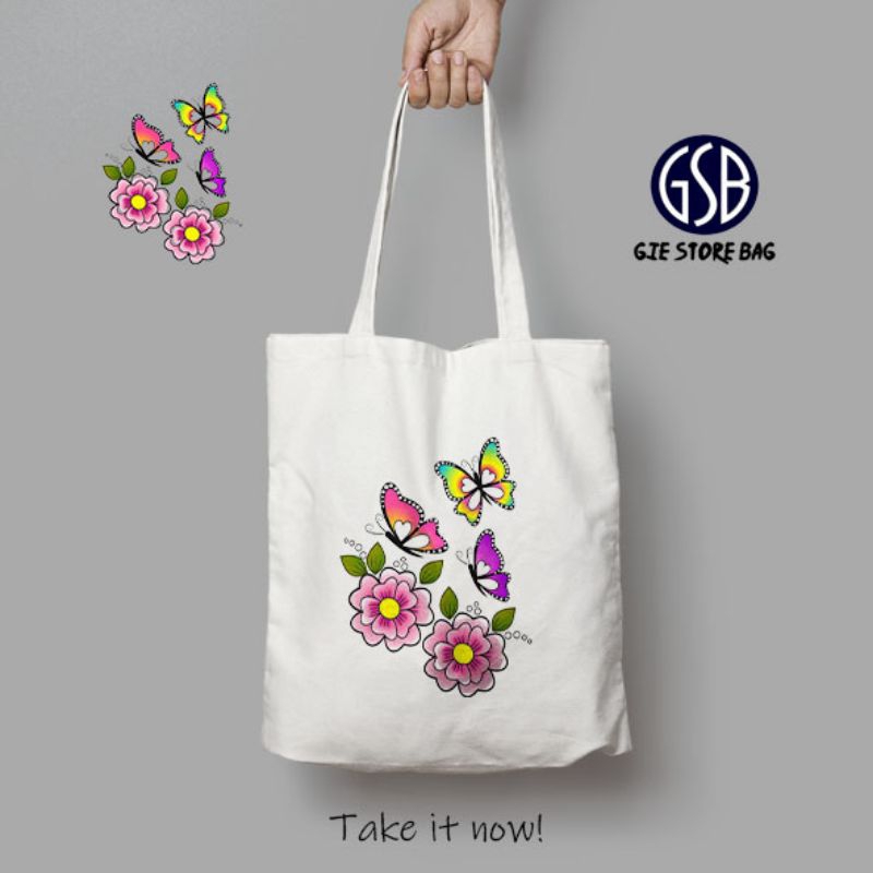 Totebag resleting wanita motif lucu kupu kupu/Totebag wanita/Totebag pria/Totebag murah/Totebag teba