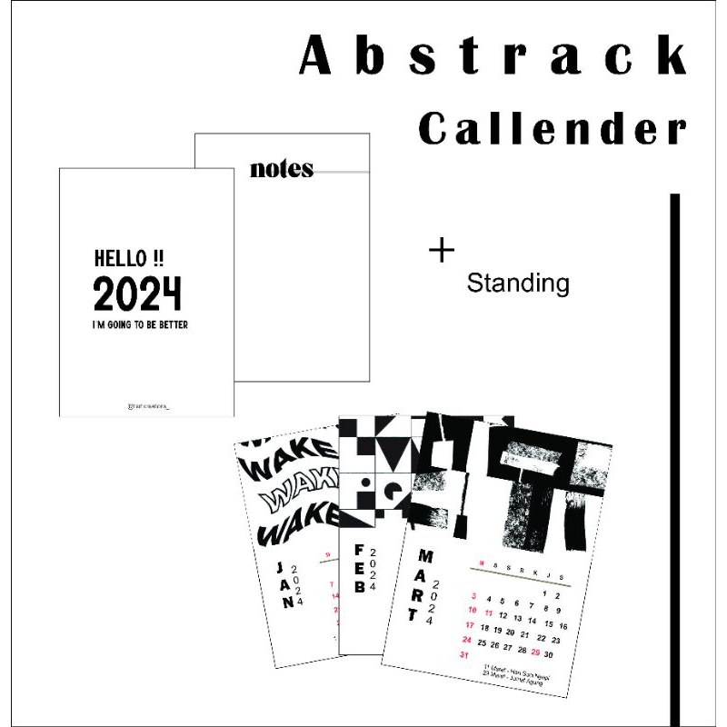 

Abstrack Mini Callender 2024 - kalender meja/dinding mini, standing holder dudukan akrilik