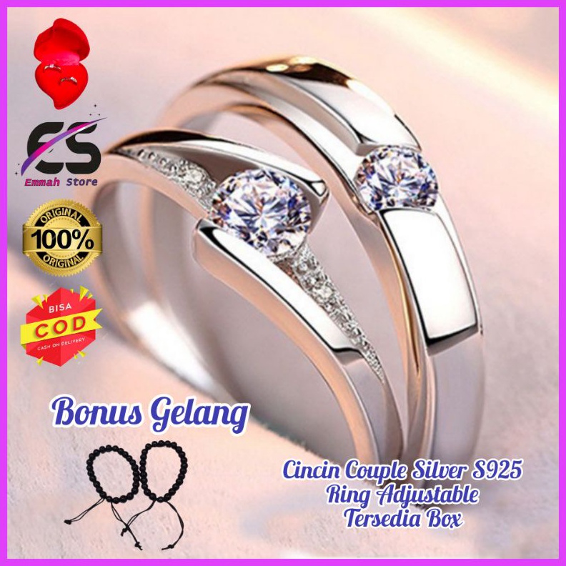 12.12 Cincin Couple Perak 925 Adjustable Tunangan Pria Wanita Sterling Silver Ring Cicin Kawin yg bu
