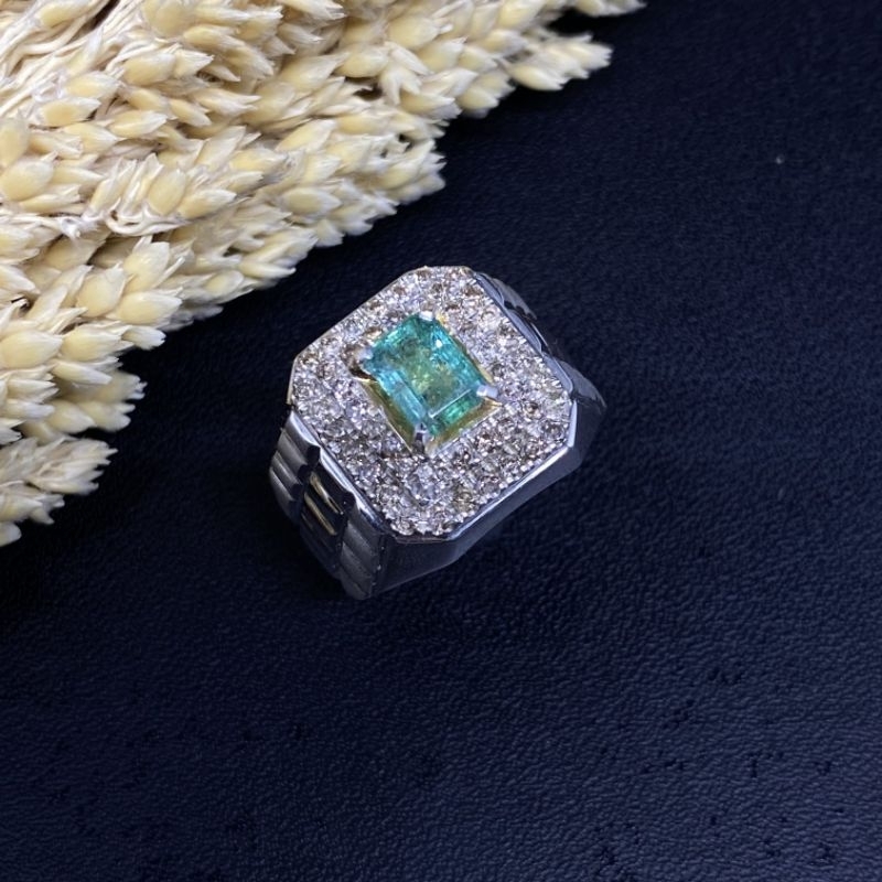 cincin pria zamrud ring perak || Natural Berlian