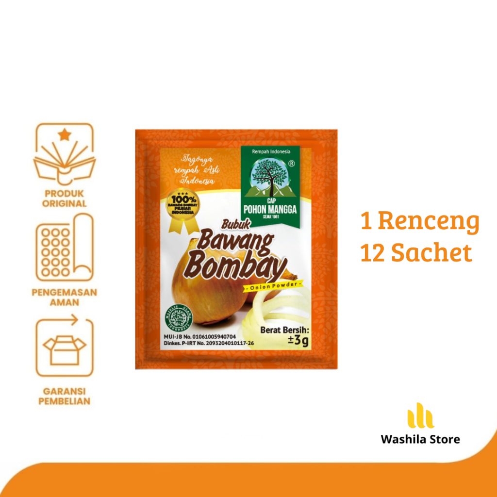 

BUMBU Bubuk Tepung Bawang Bombay Kemasan Instan Bumbu Bawang Bombay - 1 Renceng 12 Sachet Cap POHON MANGGA