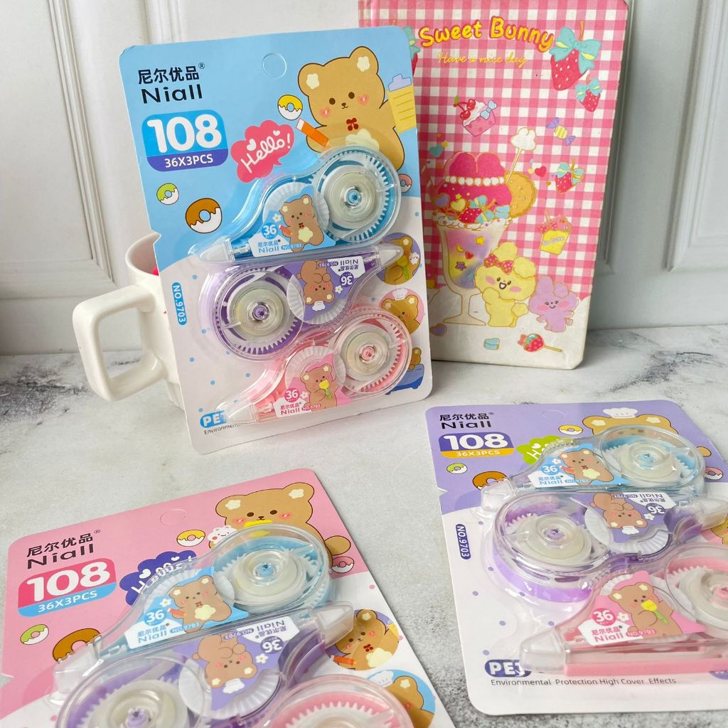 

Correction Tape 3in1 no.9703 Motif Beruang CT-1048 1 Set 3 PCS Harga TERMURAH Tipex Nial Bear Ready 3 Warna Total panjang 36m x 3pcs Alat Tulis Sekolah Stationary Fancy Kekinian Best Quality bisa COD