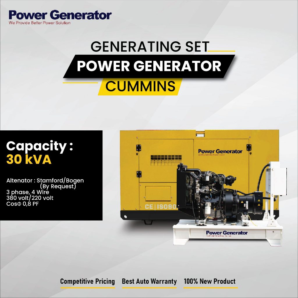 Genset 30 kVA Cummins - Open & Silent - Genset Power Indo - Pembangkit Listrik Diesel Genset Murah