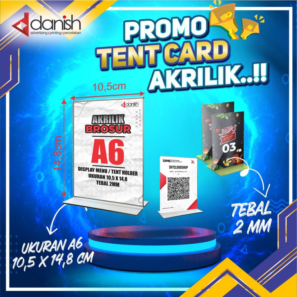 

TEMPAT BROSUR STAND 2SISI / TENT HOLDER / TENT CARD AKRILIK 2MM UKURAN A6 PORTRAIT