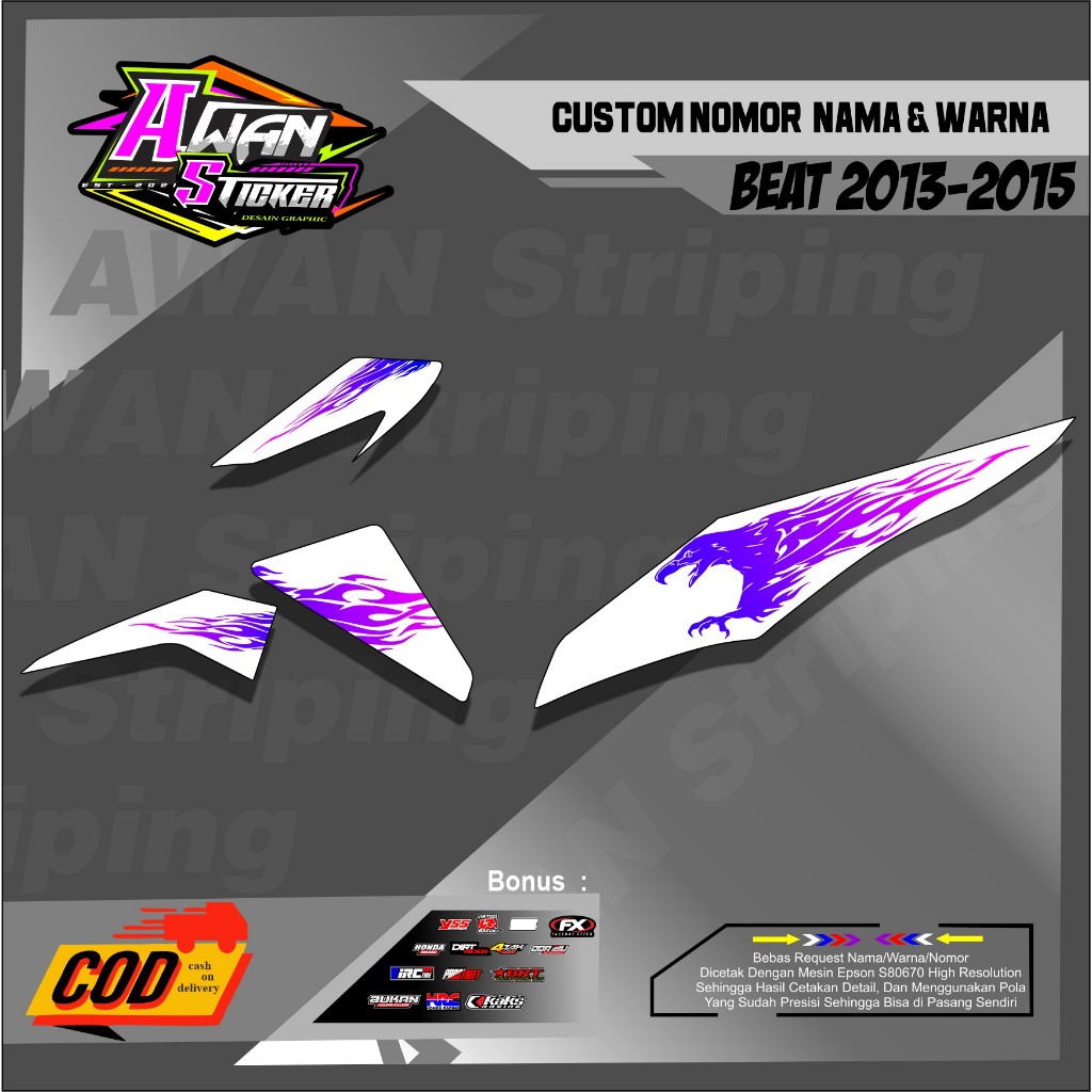 Skotlet Motor Beat 2013-2015 Stiker Striping Motif Hott Api