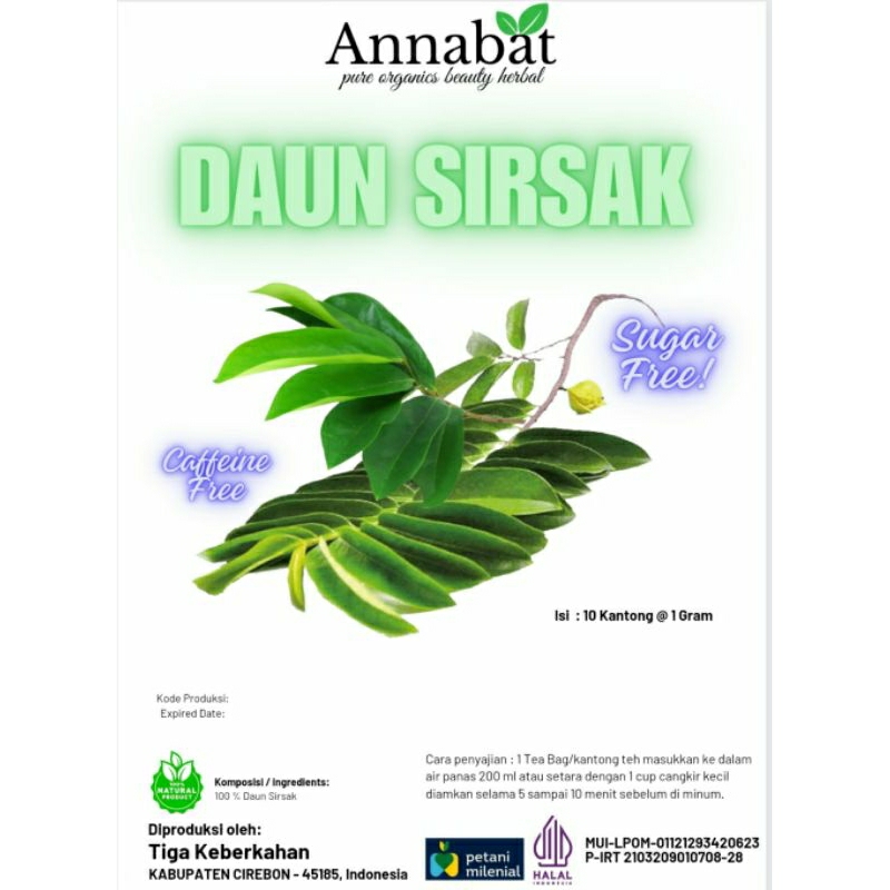 

TEH DAUN SIRSAK ANNABAT PURE HERBAL ORGANIK 10 TEA BAGS