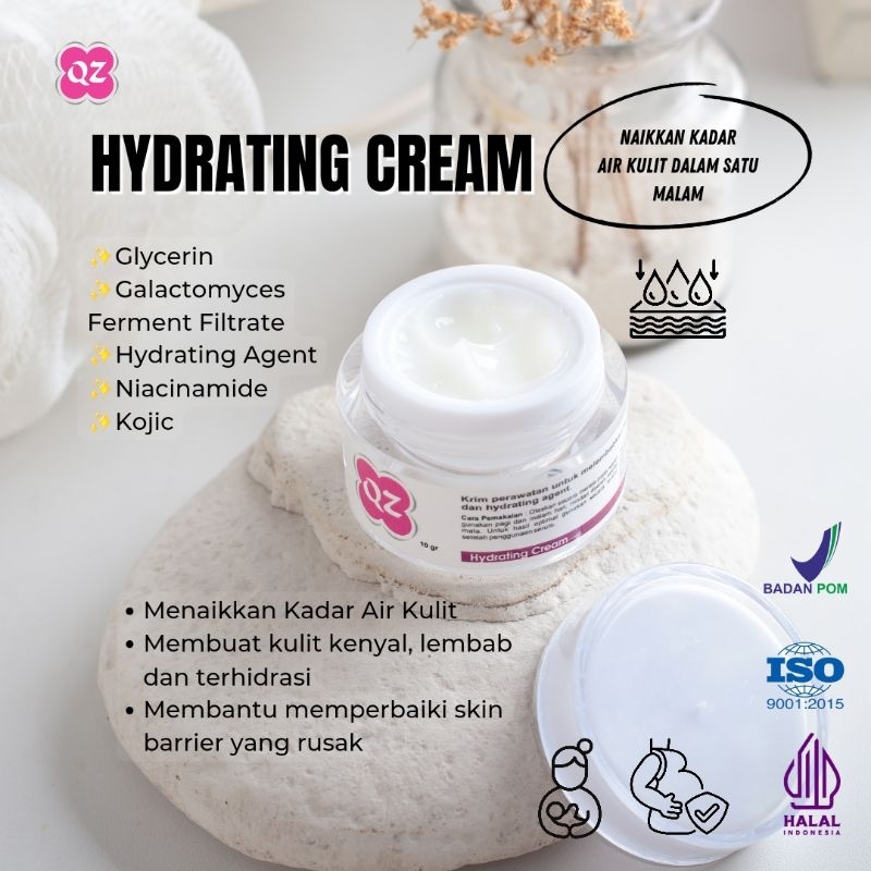 QZ HYDRATING CREAM | Pelembab Wajah BPOM HALAL | Pengenyal Kulit | Pelembab Kulit Kering Kusam Dehid