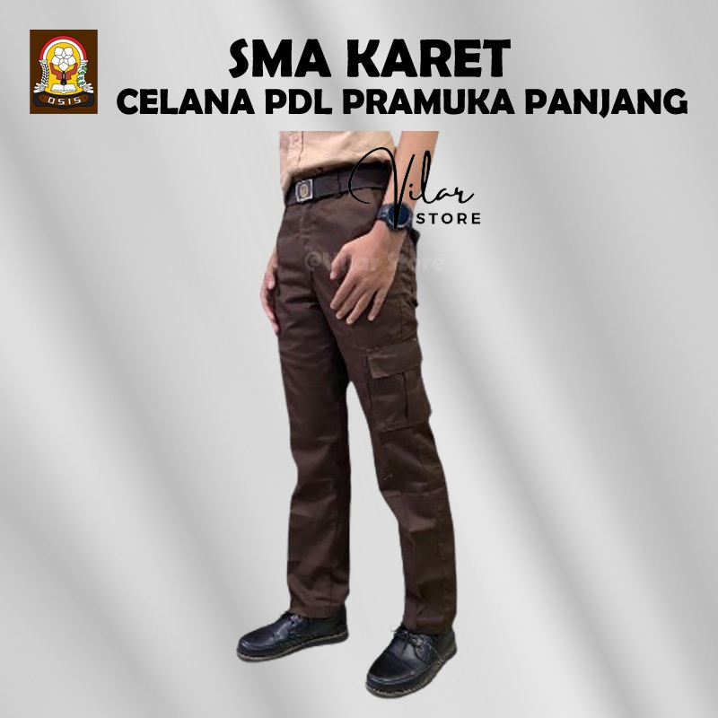 Celana Pramuka SMA Perempuan PDL Cargo Laki Laki Cewek Seragam Sekolah Pembina Kantong Samping 6 Kem