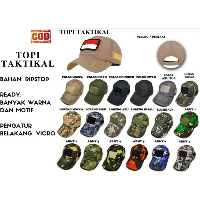 topi double mess polos hitam - hijau army - cream - orange - merah - biru - topi tactical jaring vel