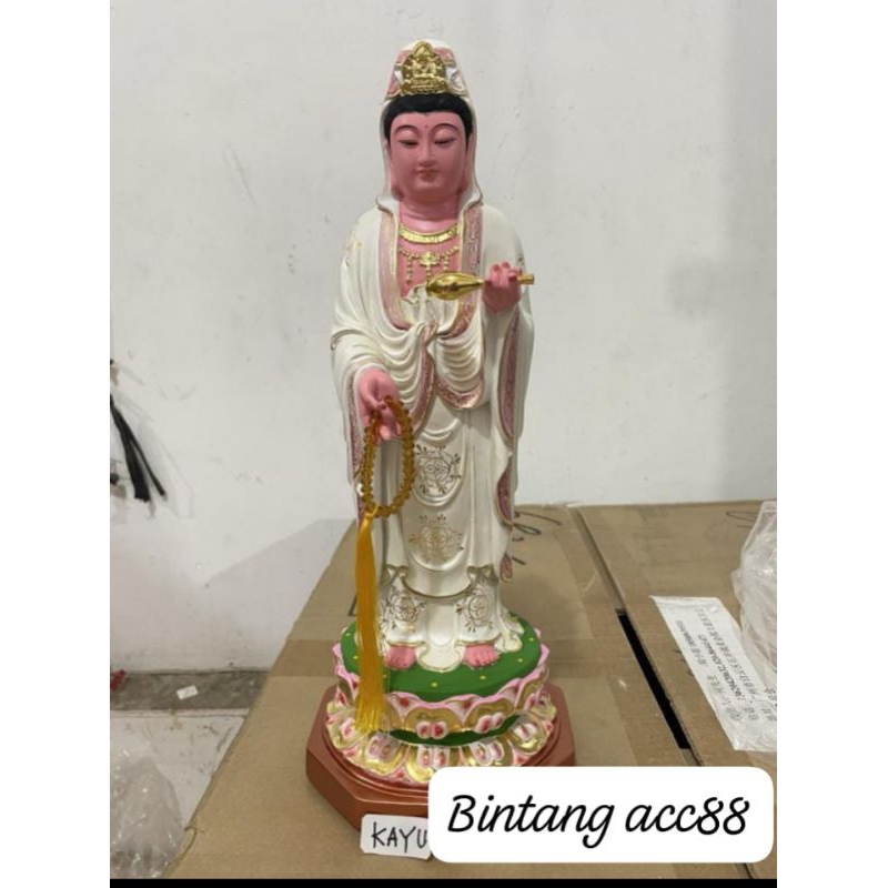 patung dewi kwan im/ kwan in/ Guan yin berdiri-16inch- kayu