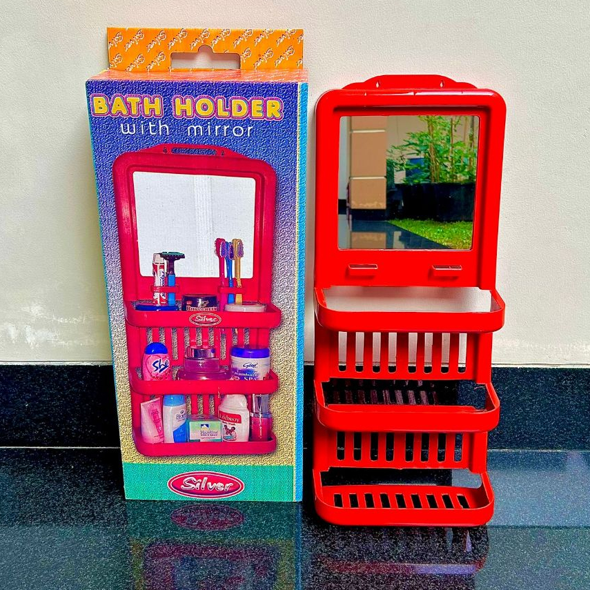 Rak Cermin Kamar Mandi Dinding Sabun Tempel Kosmetik Make Up Kaca Gantung Tempat Sabun Kaca Ukuran B