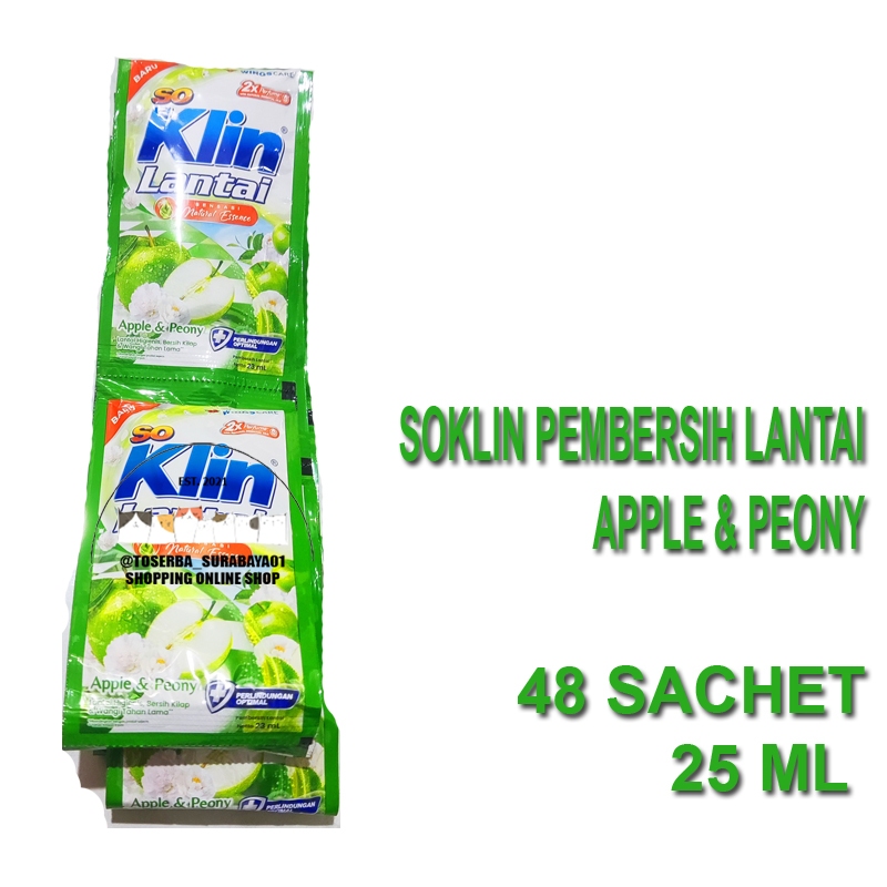 SO Klin Pembersih Lantai Apple & Peony Sachet Kemasan 23 ML / 25 ML PER 48 SACHET - 1 Renceng Isi 12