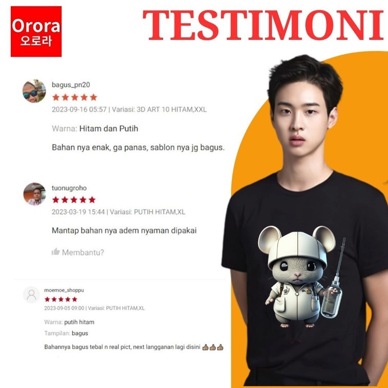 Orora Kaos Distro Premium 3D mouse - Baju Atasan Sablon Pria Wanita Warna Hitam Putih Ukuran S M L XL XXL XXXL keren Original OR3D 44