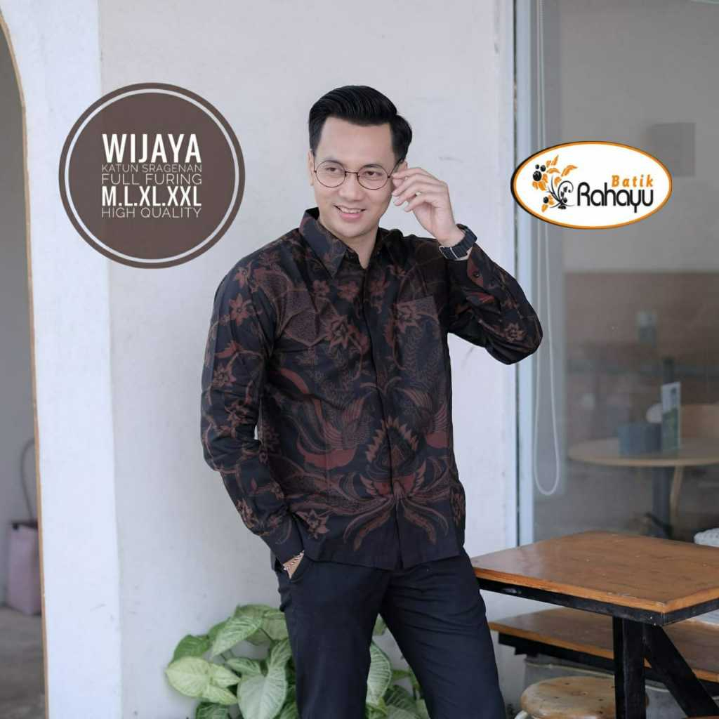 kemeja batik laskala premium original batik lengan panjang terbaru panjang hitam WIJAYA Ori rahayu