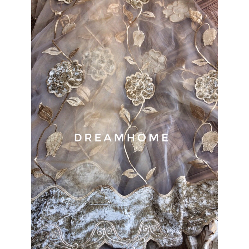 (hanya kain) kain tilai/vitrace gorden bahan kaca kombinasi beledru import korea tinggi bahan -+2,8M