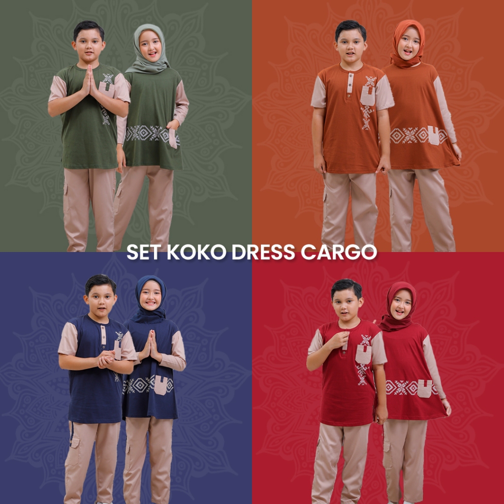 	 setelan casual muslim cargo anak laki-laki dan perempuan bisa couple atau satuan, warna navy, maroon, army, terracota	