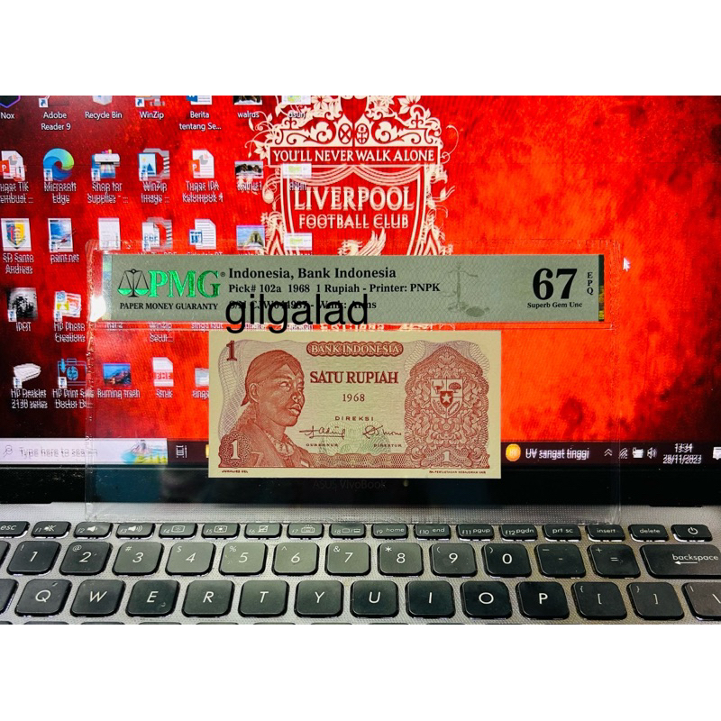 UANG KUNO 1 RUPIAH SUDIRMAN 1968 SERTIFIKASI PMG 67 EPQ