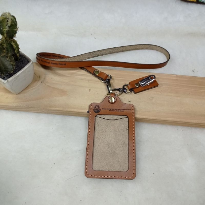 Name Tag Kulit Id Card Holder Lanyard Free Grafir