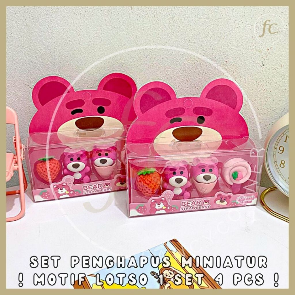 

Set Penghapus Karet 3D Rubber Eraser Beruang Pink Fuschia Lotso Toy Story Fluffy Bear Cute Strawberry 4 Pcs ER-1057 Mainan Anak Harga Grosir Ready COD