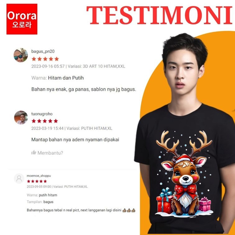 Orora Kaos Distro Premium Natal - Kaos Christmas - Baju Atasan Sablon Pria Wanita Warna Hitam Putih Ukuran S M L XL XXL XXXL keren ORNTL 45