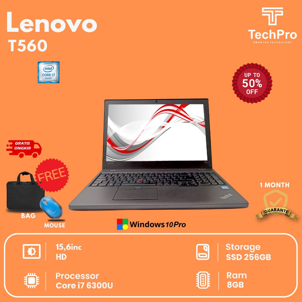 Orignal Laptop Lenovo ThinkPad T560 CI7 (RAM 16GB SSD 256GB) Layar 15" Inch Mewah Second Bergaransi