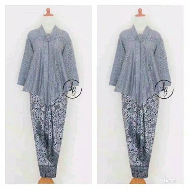 SETELAN KEBAYA FLOY BROKAT MIX ROK LILIT BATIK DEWASA PANJANG / BAJU KEBAYA WANITA MUSLIM MODERN / S