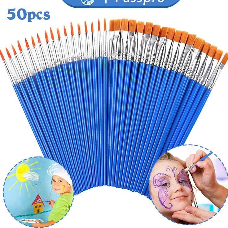 

[KODE PRODUK TMQ7R3880] 50PCS Kuas Lukis Akrilik Bulu Nilon Cat Air / Minyak Set Paintbrush Ujung Pointed Dan Flat - Artist Paint Brush