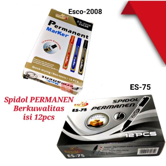 

*RS* Spidol Besar Permanent Esco Grosir 12pcs