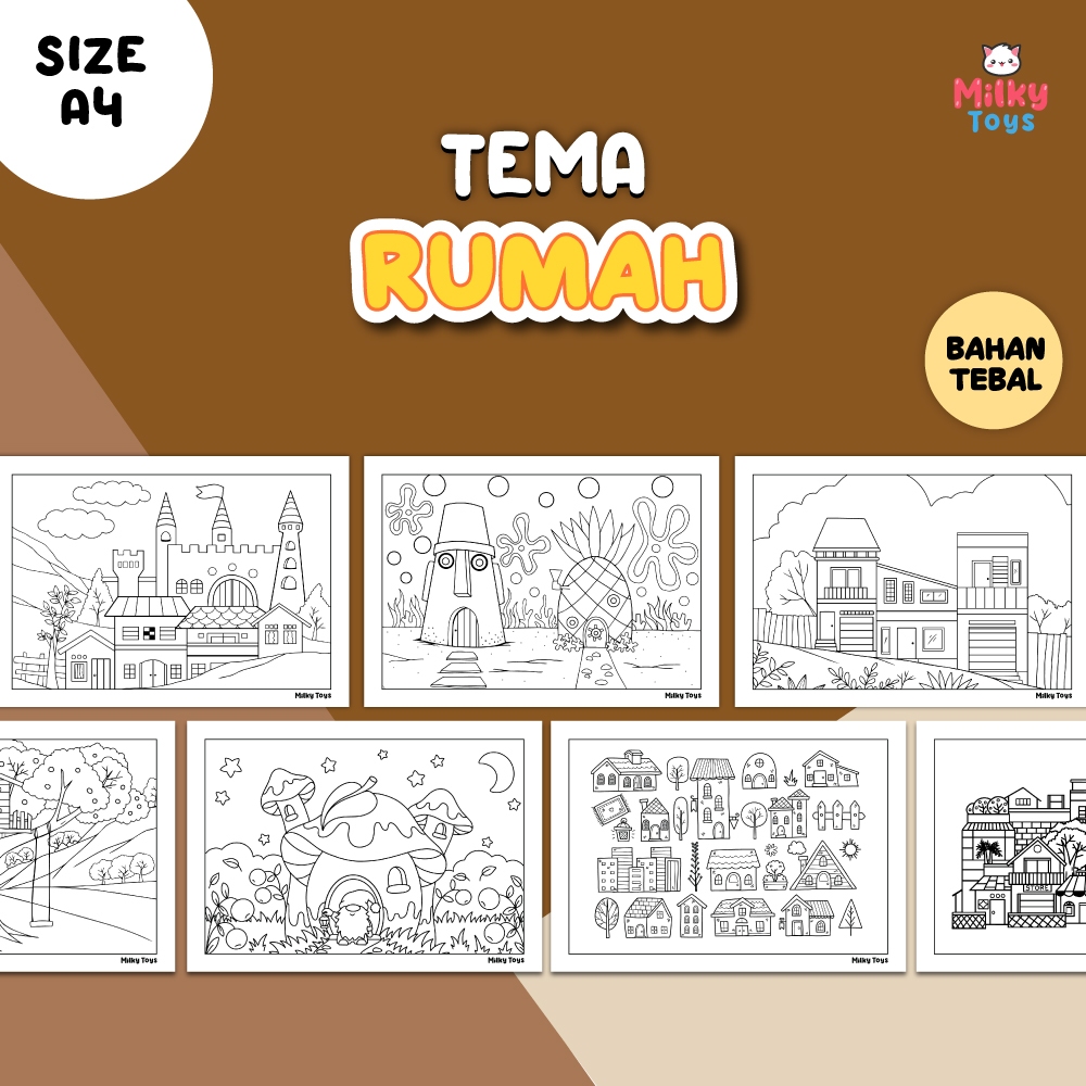 

Kertas mewarnai gambar anak tema RUMAH - mewarnai anak PAUD A4 Lembar Mewarnai