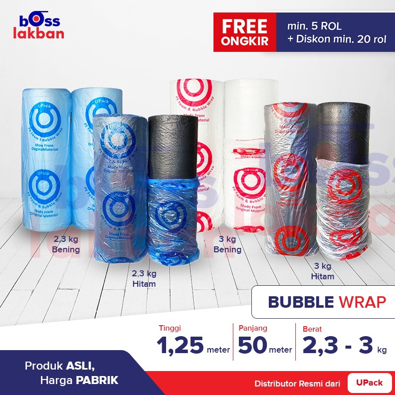 

✨Promo✨ Hari Ini Bubble Wrap UPACK Bening Hitam 125 cm x 50 meter grosir