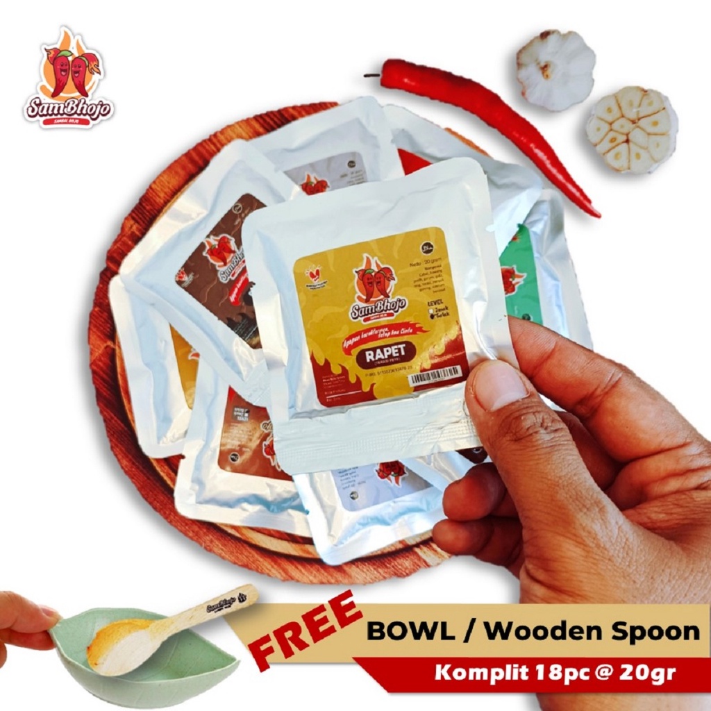 

✨12.12✨ SamBhojo - Sambal Sachet Komplit 18 Varian, Gratis Mangkok Sambal/Wooden Spoon !!!