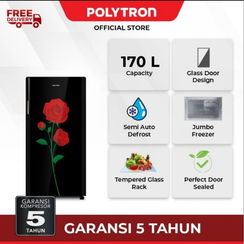 Polytron Kulkas 1 Pintu 170 Liter Tempered Glass PRA 17DRX Belleza 17DRX