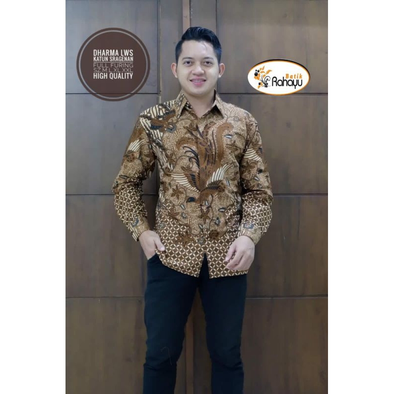 Baju batik pria Lengan PANJANG Reguler fit Keris batik laki laki cowok Lapis furing Original Rahayu 