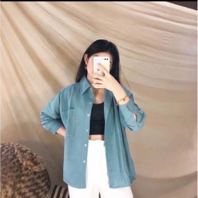 KEMEJA WANITA OVERSIZE OLIVIA LINEN / OLIVIA SHIRT MOCCA DUSTY PINK H - Denim
