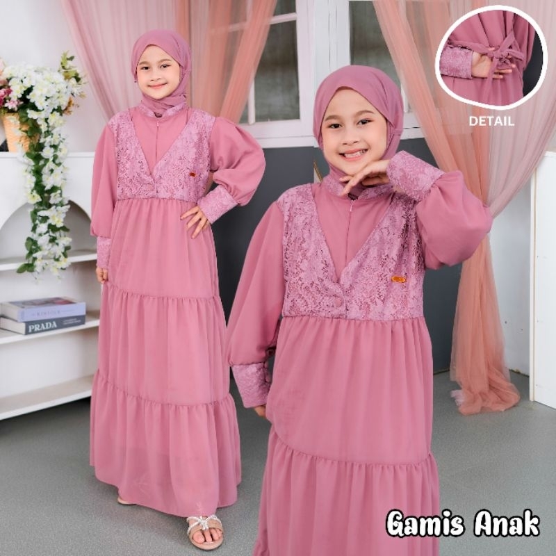 Gamis Muslim Anak Mix Burkat Plus Pasmina Bahan Ciruty Pull Puring