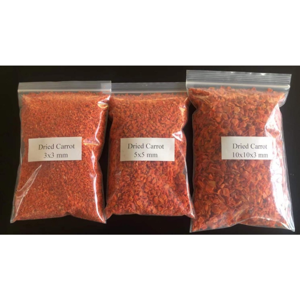 

Dehydrated Dried Carrot 3mm - 5 mm - 10mm/ Wortel Kering 100 gr