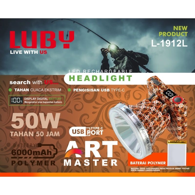 Senter kepala Luby 50watt L-1912L cahaya putih