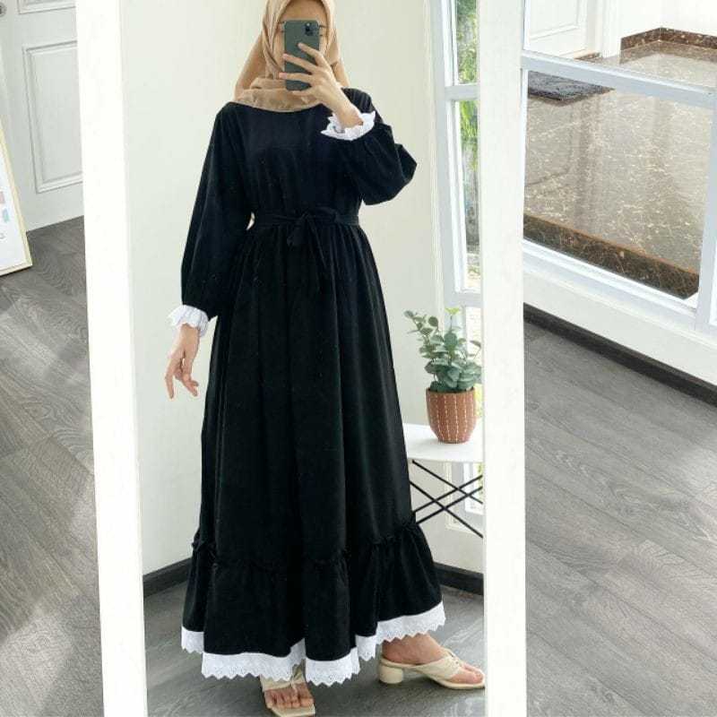 SAMANTHA MAXI DRESS  Bahan Moscrepe Mix Tile Gamis Panjang Oversize Model Trendy Modern Baju Muslim 