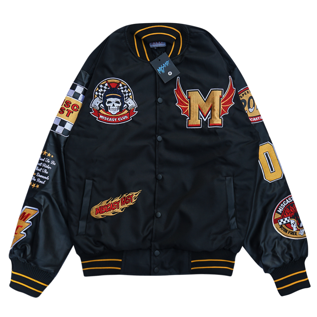Miscast Varsity Jaket Vintage Dominic Hitam