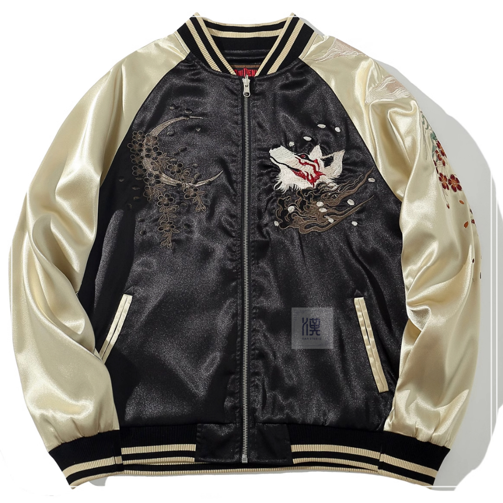 ONIDENIM JAKET NINE TAIL FOX SILK JACKET SUKAJAN GOLD NAVY LWHB230605