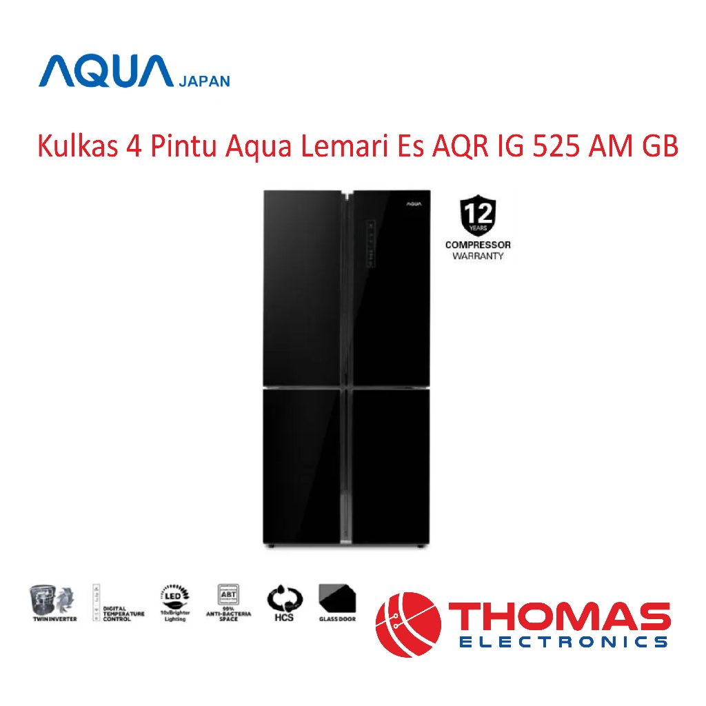 Side by Side Kulkas 4 Pintu Aqua AQRIG525 AQR IG 525 AM GB Inverter Garansi Resmi