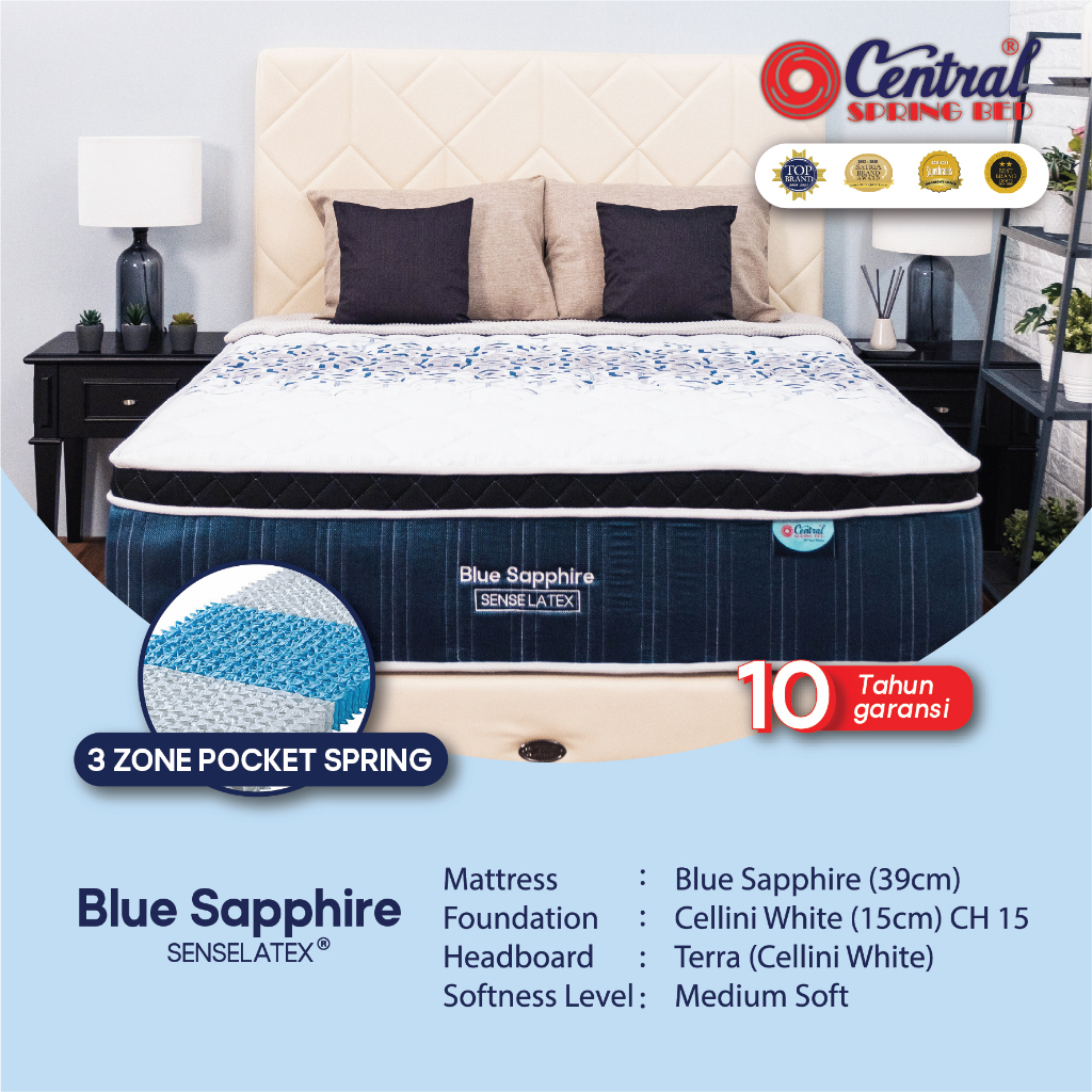 Kasur Central springbed Gold Blue Sapphire Plushtop latex Pocket spring encasement