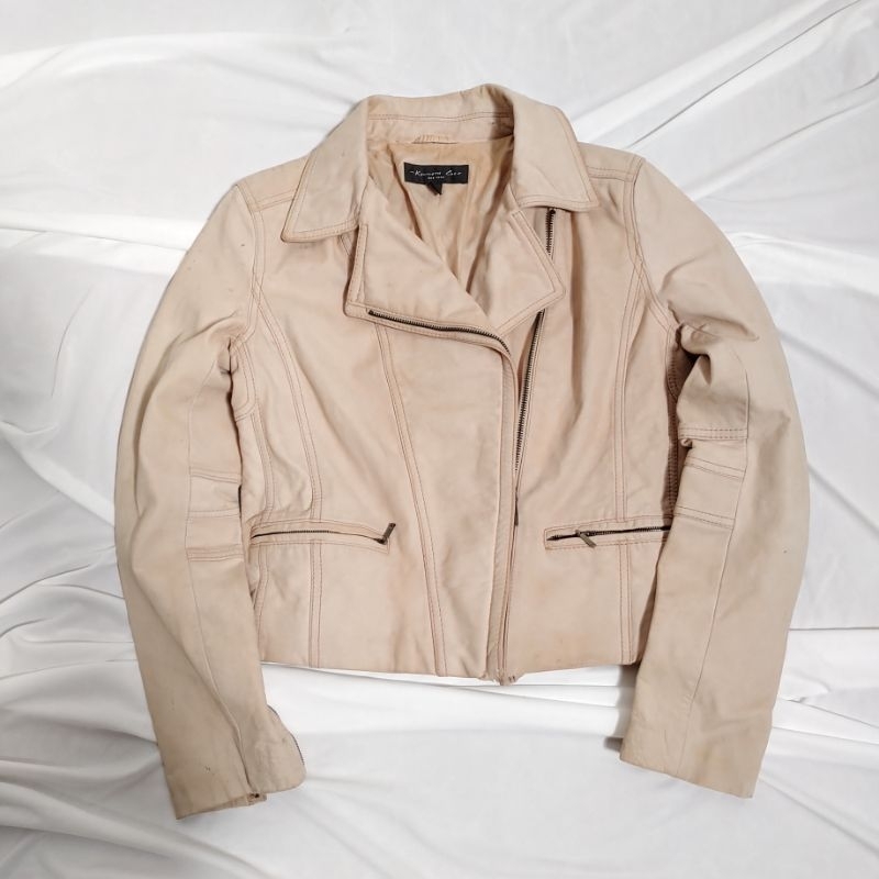 JAKET COAT KULIT LEATHER KENNETH COLE NEW YORK CREAM ORIGINAL WANITA SECOND MURAH