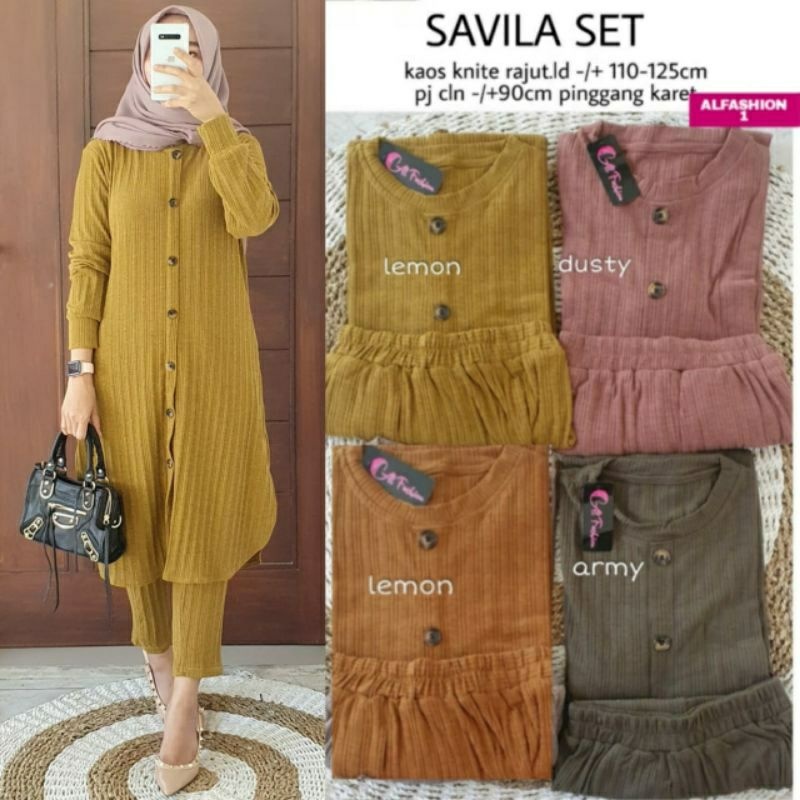 SAVILA LONG SET KNIT SETELAN TUNIK WANITA RAJUT IMPORT TERBARU