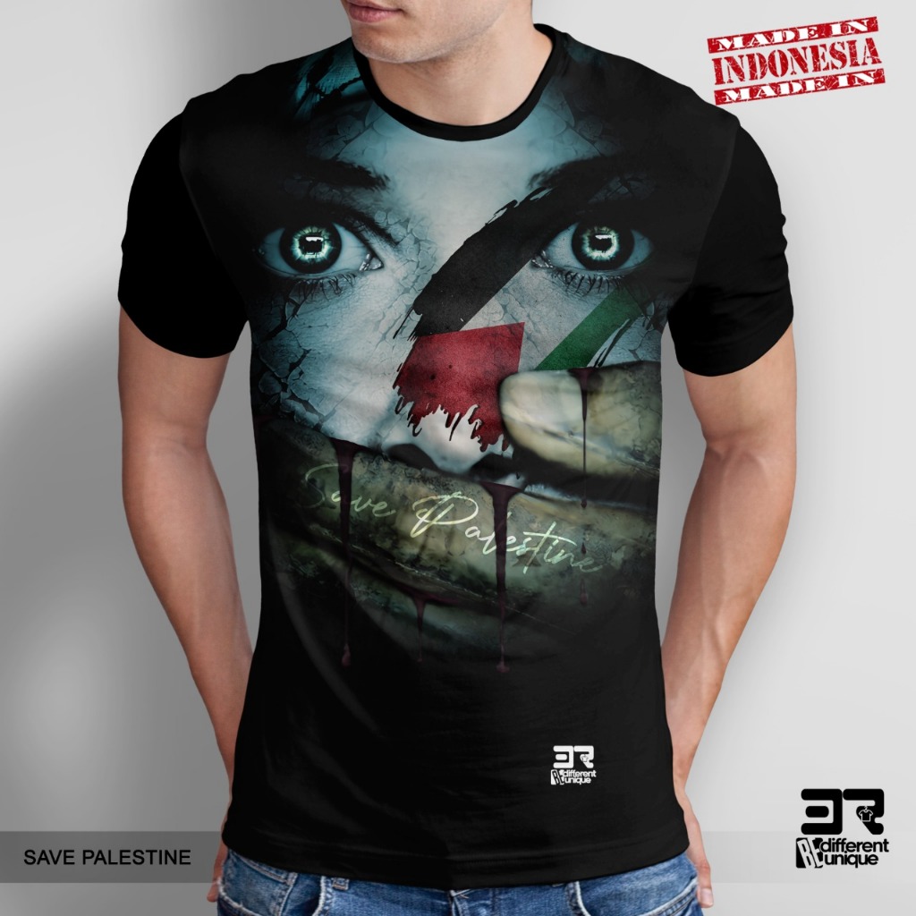 Baju Kaos / tshirt palestina distro fullprinting bahan full combad 24s original save palestine