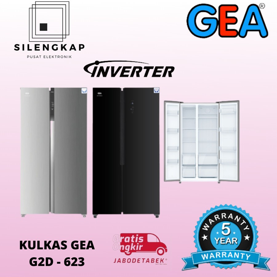 KULKAS 2 PINTU SIDE BY SIDE GEA G2D 623 / G2D-623 HOME REFRIGERATOR